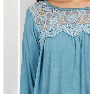 Pinkblush Tops - Pinkblush Teal Floral Crochet Neck Top Pinkblush Tops - Pinkblush Teal Floral Crochet Neck Top